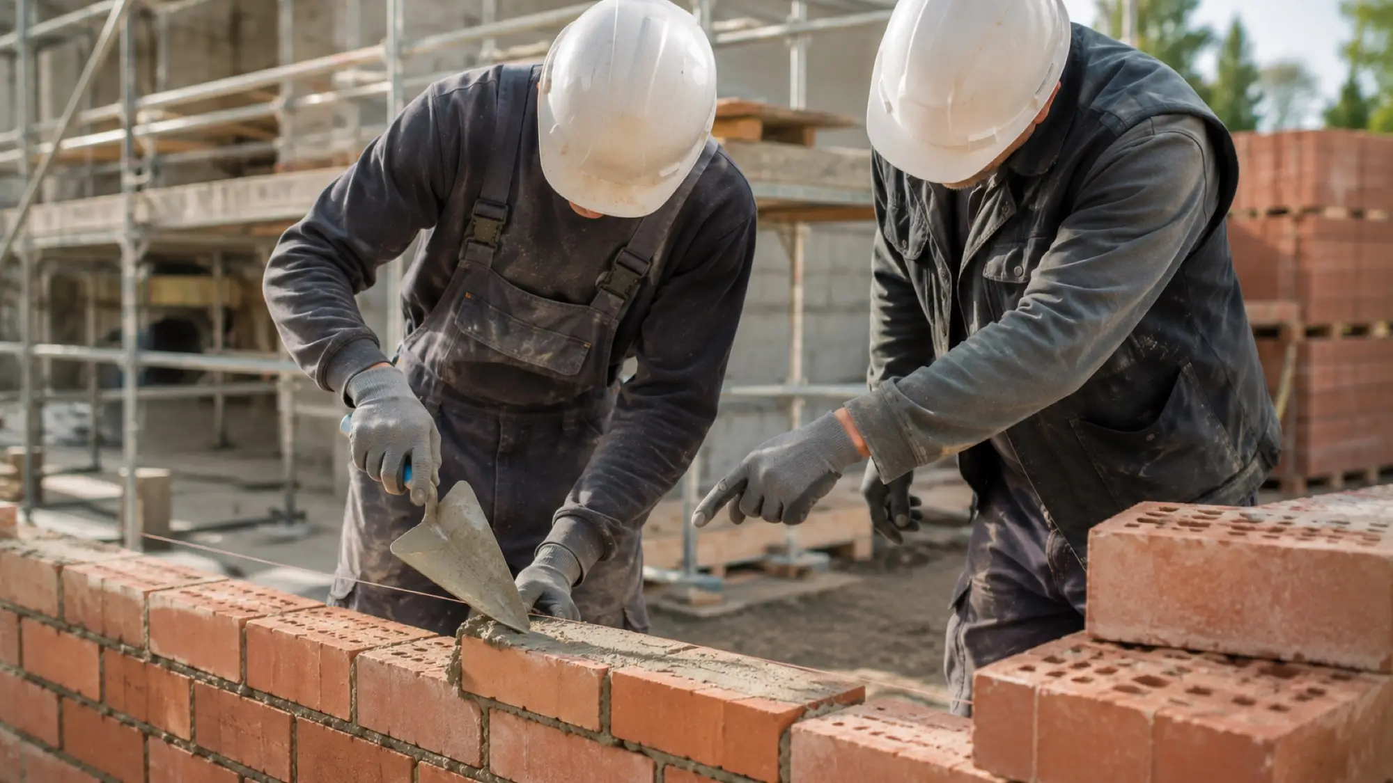 Auszubildender beim Mauern auf der Baustelle – KI-generiert