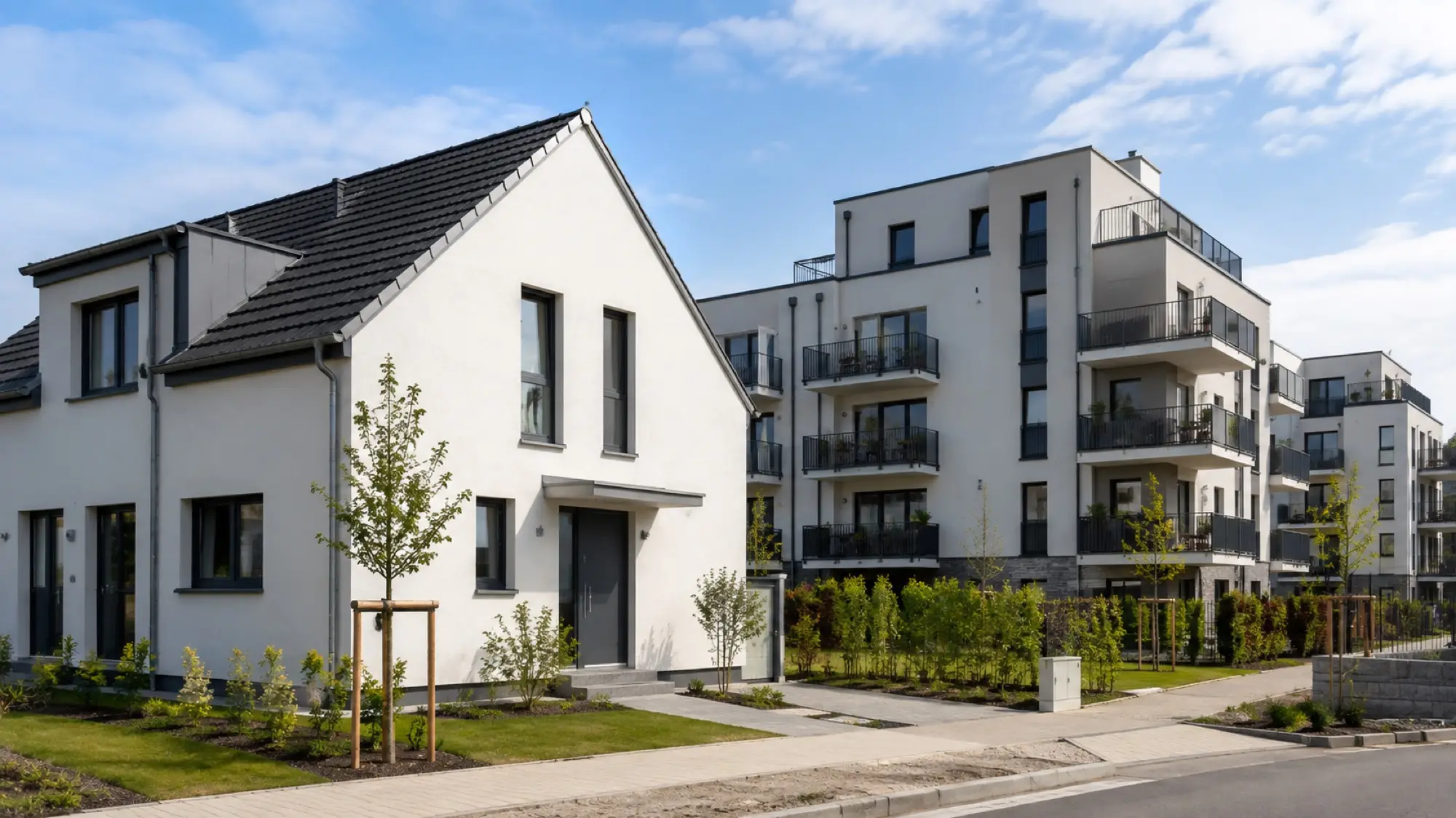 Ein- und Mehrfamilienhäuser – KI-generiert, kein reales Kundenprojekt