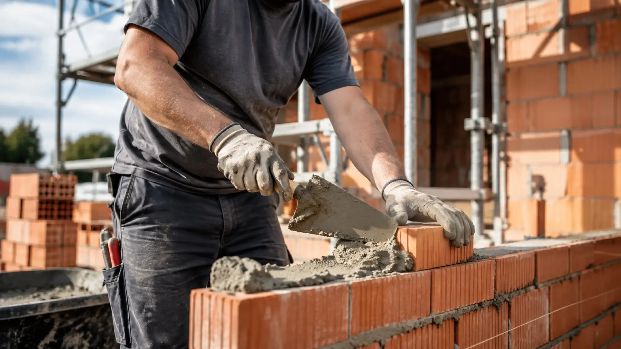 Maurer bei der Arbeit auf einer Baustelle – KI-generiert