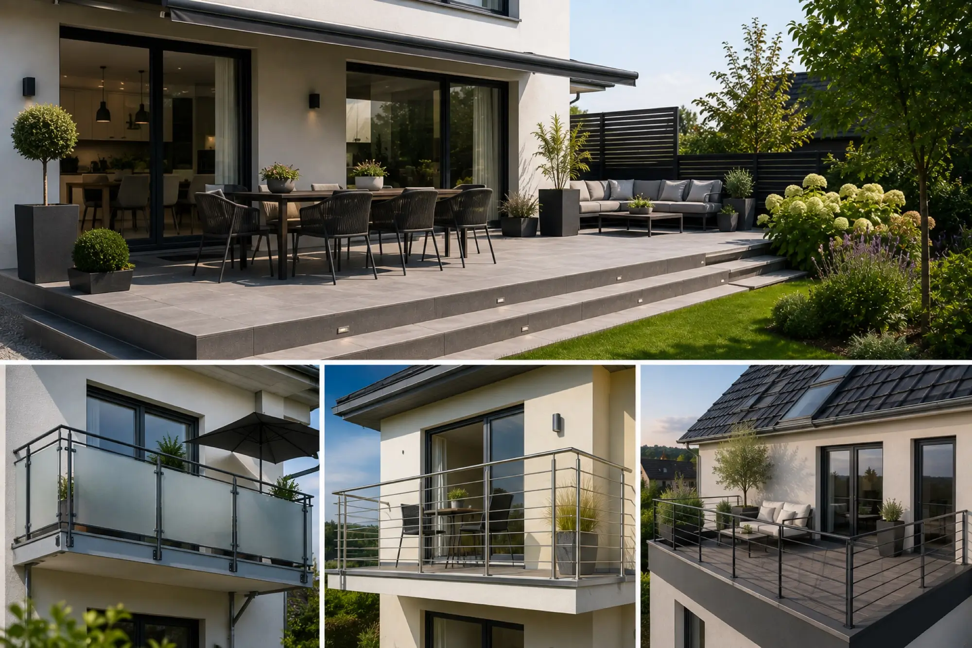 Terrassen und Balkone – KI-generiert, kein reales Kundenprojekt