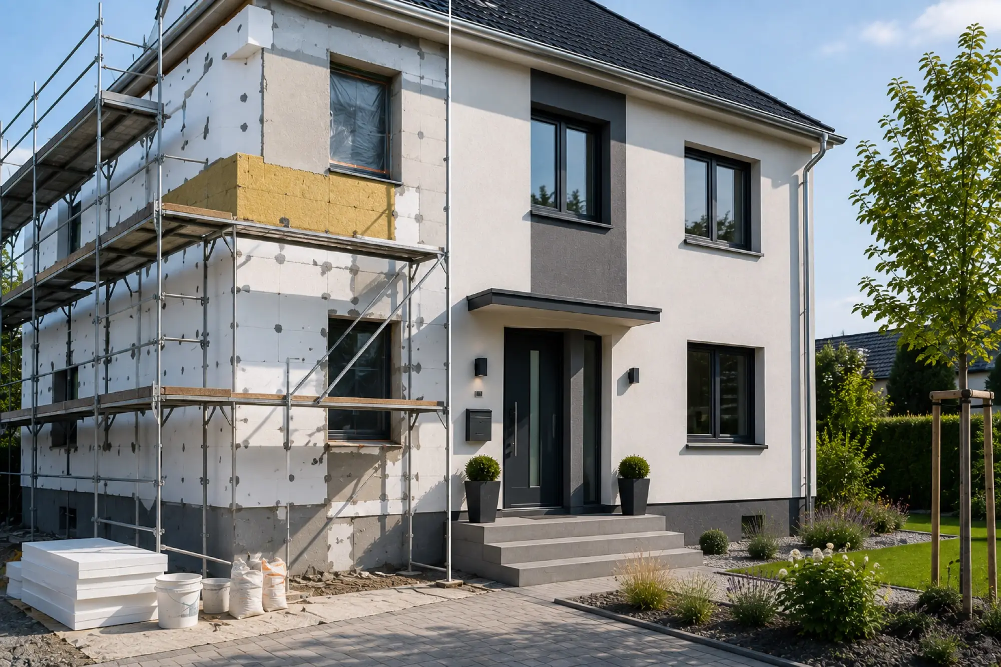 Vollwärmeschutz und Fassade – KI-generiert, kein reales Kundenprojekt